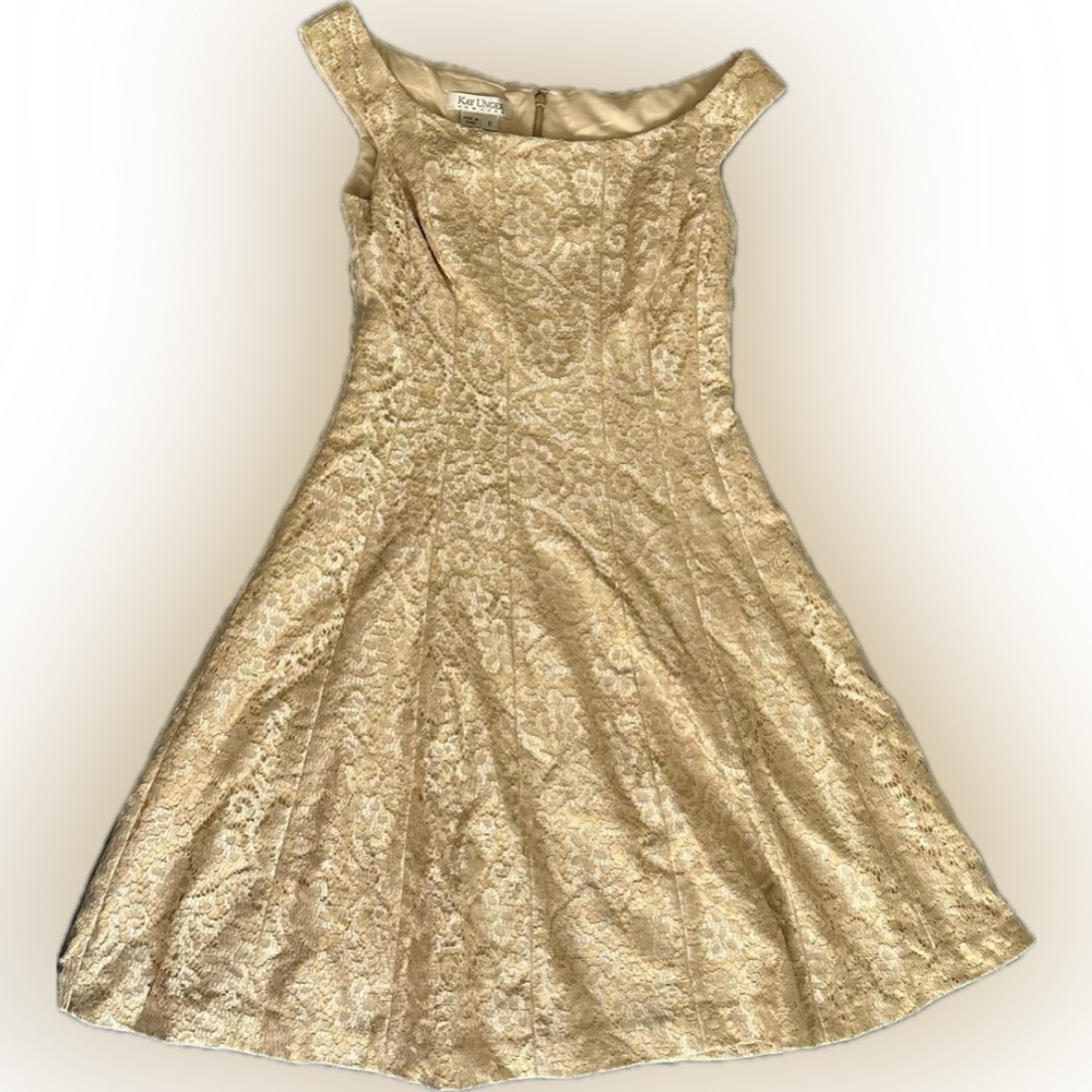 Kay Unger size 6 Gold Brocade Sleeveless Dress
